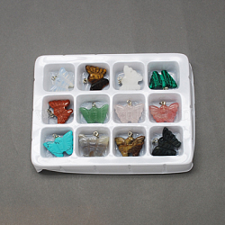 Gemstone Pendants, with Brass Clasps, Mixed Stone, Butterfly, Mixed Color, 20x25x5mm, Hole: 6x2mm, 12pcs/box(G-S045-24-B)