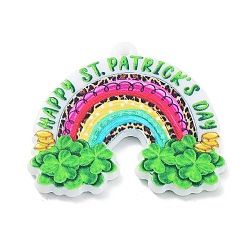 Saint Patrick's Day Theme Acrylic Pendants, Clover Charm, Rainbow, 33x36x2.5mm, Hole: 1.8mm(MACR-C028-01B)