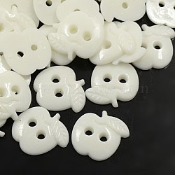 Acrylic Sewing Buttons for Costume Design, Plastic Buttons, 2-Hole, Dyed, Apple, White, 22x21x3mm, Hole: 3mm(BUTT-E082-A-01)