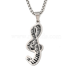 201 Stainless Steel Enamel Musical Note Pendant Box Chain Necklaces, Stainless Steel Color, 23.54 inch(59.8cm)(NJEW-M076-01P-01)