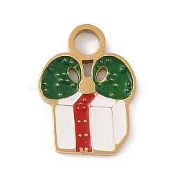 Christmas Theme Ion Plating(IP) 304 Stainless Steel Enamel Charms, Golden, Box, 13.5x10x1.5mm, Hole: 2.5mm(STAS-Z083-08G-06)