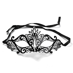 Iron Masquerade Face Masks, with Acrylic Rhinestone, Black, 210x97x0.5mm(AJEW-F066-01)