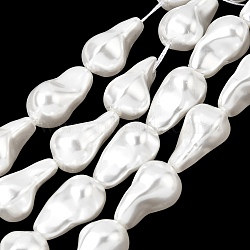 Electroplated Glass Shell Pearl Beads Strands, Nuggets, White, 21~22.5x13mm, Hole: 1mm, about 17~18pcs/strand, 15.87~5.16''(38.5cm)(BSHE-B009-B01-13x21mm)
