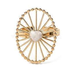 Hollow Oval with Heart 304 Stainless Steel Open Cuff Rings for Women, with Enamel, Golden, Inner Diameter: 17.6mm(RJEW-A091-17G)