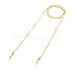304 Stainless Steel Eyeglasses Chains, Face Mask Chains, Neck Strap for Eyeglasses, with Natural Morganite, Lobster Claw Clasps and Rubber Loop Ends, Golden, 27.95 inch(71cm)(AJEW-EH00256-02)