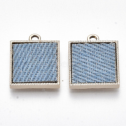 Alloy Pendants, with Cloth, Square, Light Gold, Sky Blue, 19.5x16.5x3mm, Hole: 2mm(PALLOY-S122-24B)