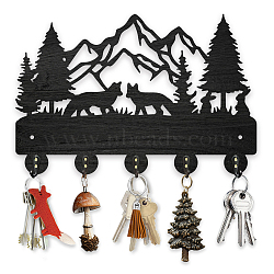 Wood & Iron Wall Mounted Hook Hangers, Decorative Organizer Rack, with 2Pcs Screws, 5 Hooks for Bag Clothes Key Scarf Hanging Holder, Fox, 200x300x7mm.(HJEW-WH0055-105)