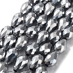 Electroplate Glass Beads Strands, Silver Plated, Faceted, teardrop, Silver Color, about 10mm wide, 15mm long, hole: 1.5mm, 48pcs/strand, 27 inch(GS013-33)