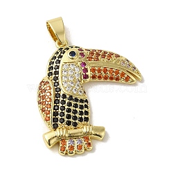 Brass Micro Pave Cubic Zirconia Pendants, Bird, Real 18K Gold Plated, 34.5x29.5x4mm, Hole: 6.5x4.5mm(KK-C058-11G)