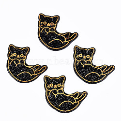 Cellulose Acetate(Resin) Pendants, with Glitter Powder, Cat, Black, 39x35x2.5mm, Hole: 1.5mm(RESI-T051-02A)