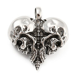 316L Surgical Stainless Steel Pendants, Skull Charm, Antique Silver, 36x35x15mm, Hole: 7mm(STAS-D012-03AS)