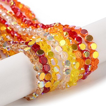 Transparent Electroplate Glass Beads Strands, AB Color Plated, Faceted, Flat Round, Mixed Color, 4x4x2.5mm, Hole: 1.1mm, about 145~155pcs/strand, 20.08''~21.65''(51~55cm)