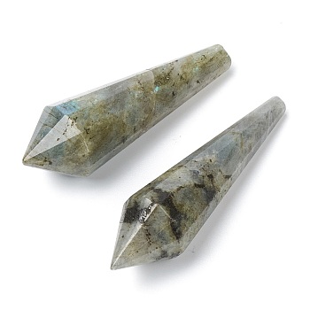 Natural Labradorite Beads, Healing Stones, Reiki Energy Balancing Meditation Therapy Wand, No Hole/Undrilled, for Wire Wrapped Pendant Making, Bullet, 51.5~56x14.7~16.2mm