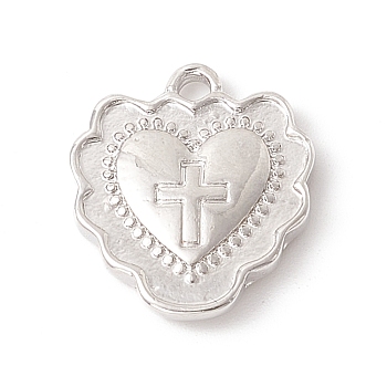 Alloy Pendants, Heart with Cross, Platinum, 19x17x3mm, Hole: 2mm