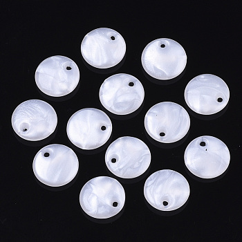 Acrylic Charms, Pearlized, Flat Round, Creamy White, 10x3mm, Hole: 1.2mm