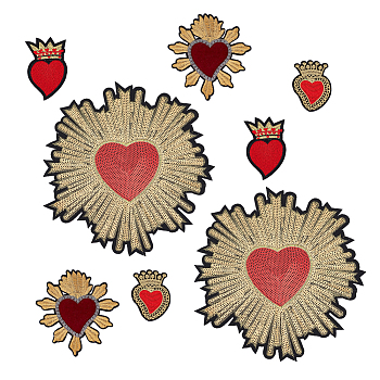 8Pcs 8 Style Computerized Embroidery Cloth Iron on/Sew on Patches, Costume Accessories, Appliques, Mixed Shape, Mixed Color, 58~205x44~190x1~2mm, 2pcs/style