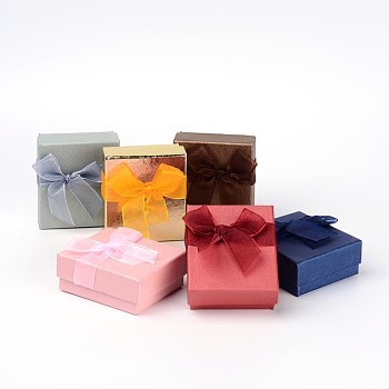 Rectangle Cardboard Jewelry Set Boxes, Mixed Color, about 7cm wide, 8cm long, 3.2cm high