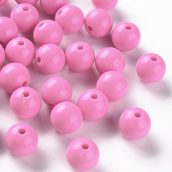 Opaque Acrylic Beads, Round, Hot Pink, 12x11mm, Hole: 1.8mm, about 566pcs/500g