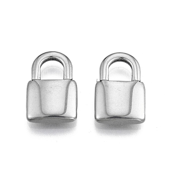201 Stainless Steel Pendants, Lock, Stainless Steel Color, 19x12x3.5mm, Hole: 5.5x6.5mm