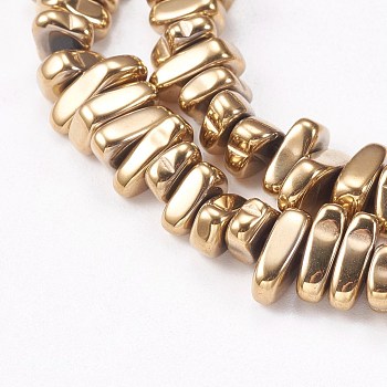 Electroplated Non-magnetic Synthetic Hematite Beads Strands, Nuggets, Light Gold Plated, 4~6x5~12x3mm, Hole: 0.7mm, about 100pcs/strand, 15.7 inch(40cm)