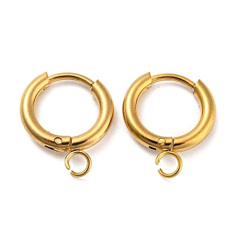 304 Stainless Steel Huggie Hoop Earring Findings, Wire Wire with Horizontal Loops, Real 18K Gold Plated, 14x12x2mm, Hole: 2mm