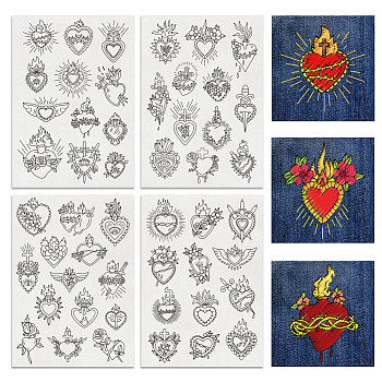 4 Sheets 11.6x8.2 Inch Stick and Stitch Embroidery Patterns, Non-woven Fabrics Water Soluble Embroidery Stabilizers, Heart, 297x210mmm