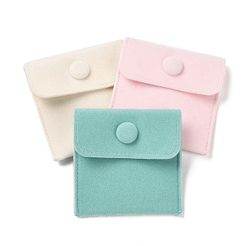 Velvet Jewelry Storage Pouches, Square Jewelry Bags with Snap Fastener, for Earrings, Rings Storage, Mixed Color, 69~70x70.5~71x9mm