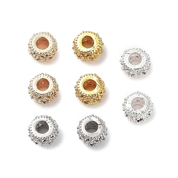 Rack Plating Brass Micro Pave Cubic Zirconia Beads, Cadmium Free & Lead Free, Long-Lasting Plated, Rondelle, Mixed Color, 5x3mm, Hole: 1.8mm
