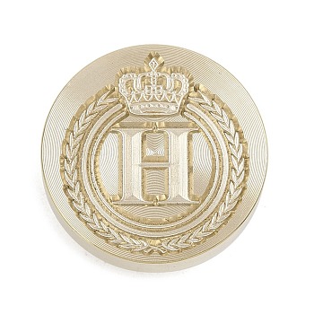 Golden Tone Crown Initial Wax Seal Brass Stamp Heads, for Wax Seal Stamp, Letter H, 25x14.5mm, Hole: 7mm