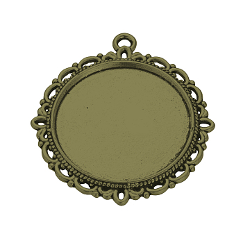 Tibetan Style Alloy Pendant Cabochon Settings, Flat Round, Cadmium Free & Nickel Free & Lead Free, Antique Bronze, Tray: 25mm, 37x34x2mm, Hole: 2mm, about 85pcs/500g
