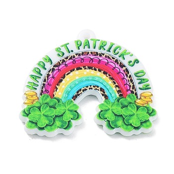 Saint Patrick's Day Theme Acrylic Pendants, Clover Charm, Rainbow, 33x36x2.5mm, Hole: 1.8mm