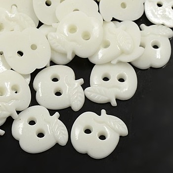 Acrylic Sewing Buttons for Costume Design, Plastic Buttons, 2-Hole, Dyed, Apple, White, 22x21x3mm, Hole: 3mm