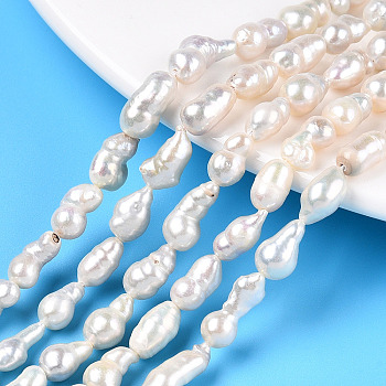 Natural Baroque Pearl Keshi Pearl Beads Strands, Cultured Freshwater Pearl, Gourd, Seashell Color, 6~16x5~7mm, Hole: 0.6mm, about 37~40pcs/strand, 15.16~15.35 inch(38.5~39cm)