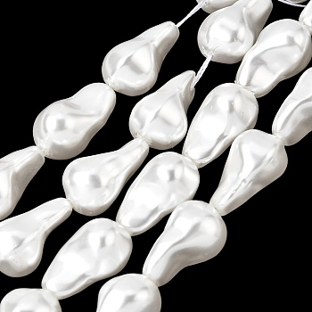 Electroplated Glass Shell Pearl Beads Strands, Nuggets, White, 21~22.5x13mm, Hole: 1mm, about 17~18pcs/strand, 15.87~5.16''(38.5cm)