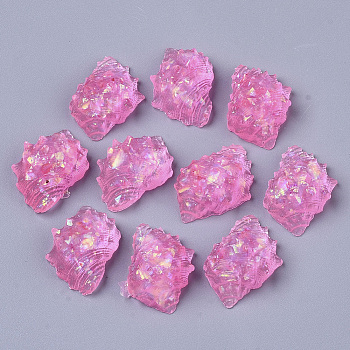 Transparent Epoxy Resin Cabochons, Imitation Jelly Style, with Sequins/Paillette, Conch Shell Shape, Hot Pink, 23.5~24.5x14.5~15.5x9.5~10.5mm