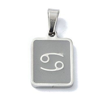 304 Stainless Steel Pendants, with Enamel, Stainless Steel Color, Rectangle with Constellation Charms, Cancer, 16x11x1.5mm, Hole: 5.5x3mm