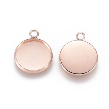 201 Stainless Steel Pendant Cabochon Settings, Plain Edge Bezel Cups, Flat Round, Rose Gold, Tray: 14mm, 20x16x2mm, Hole: 2.2mm