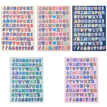 10 Sheets 5 Colors PVC Adhesive Stickers, for Card-Making, Scrapbooking, Diary, Planner, Envelope & Notebooks, Letter A~Z, Mixed Color, 134x97mm, 2 sheets/color