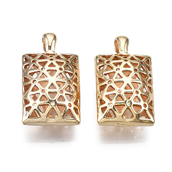 Brass Pendants, Hollow, Nickel Free, Rectangle, Real 18K Gold Plated, 23x13x9mm, Hole: 3x2.5mm