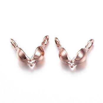 Ion Plating(IP) 304 Stainless Steel Bead Tips, Calotte Ends, Clamshell Knot Cover, Rose Gold, 7.5x4mm, Hole: 1.2mm
