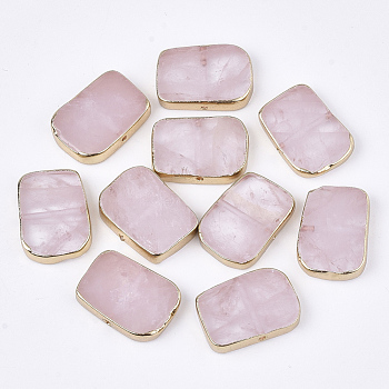 Electroplate Natural Rose Quartz Beads, Rectangle, 13~14x18~19x3~4mm, Hole: 1mm