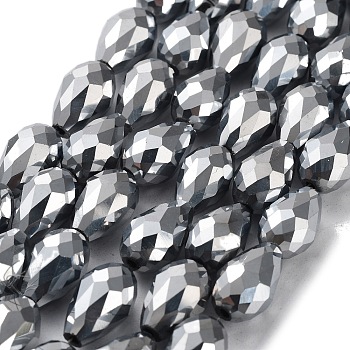 Electroplate Glass Beads Strands, Silver Plated, Faceted, teardrop, Silver Color, about 10mm wide, 15mm long, hole: 1.5mm, 48pcs/strand, 27 inch