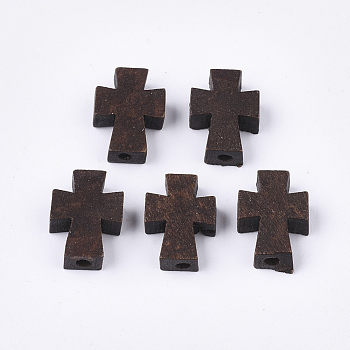 Natural Wooden Beads, Dyed, Cross, Coconut Brown, 13.5x10x4.5mm, Hole: 1.5mm