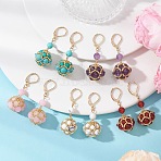 Gemstone & Seed Beads Leverback Dangle Earring for Women, Round, with 304 Stainless Steel Leverback Earrings Findings, 47x19mm(EJEW-MZ00725)