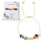 Chakra Bohemian Style Natural Mixed Gemstone Chip Braided Bead Bracelets for Women Men, with Gift Card, Inner Diameter: 11 inch(28cm)(X-XQ9440)