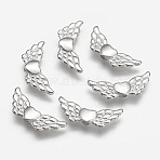 Tibetan Style Alloy Angeltee Beads, Winged Heart, Lead Free & Cadmium Free, Silver, 22x9x3mm, Hole: 1mm, about 869pcs/1000g(TIBEB-5494-S-RS)