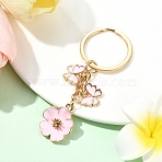 6pcs Flower Alloy Enamel Keychain, with Iron Rings, Golden, Pink, 79mm(KEYC-YW00171-01)