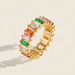 304 Stainless Steel Pave Cubic Zirconia Finger Rings for Women, Golden, Colorful, 6.8mm, US Size 7(17.3mm)(VX2680-2)