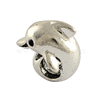 Tibetan Style Alloy Dolphin European Beads, Large Hole Beads, Cadmium Free & Lead Free , Antique Silver, 14x14x10mm, Hole: 4.5mm(X-TIBEB-7982-AS-RS)