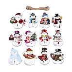 24Pcs UV Single Face Printed Wood Pendant Decorations, Snowman, Jute Rope Hanging Decorations, Laser Cut Wood Shapes, Mixed Color, 80~89x53~82x2mm, Hole: 2.5mm(WOOD-N020-35)